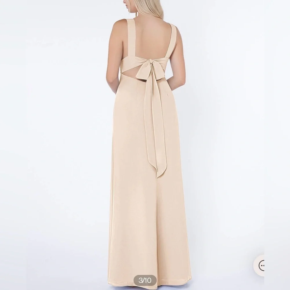 Azazie Christiana V-Neck Chiffon Maxi Gown Wedding Bridesmaid Alabaster 2